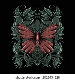 illustration of a butterfly on an ornament on a black background