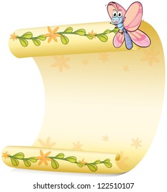 Illustration of a butterfly and a paper sheet on a white background