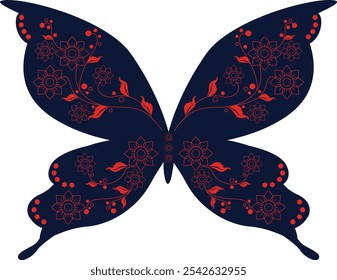 Illustration of butterfly silhouette with floral pattern