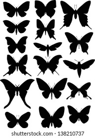 illustration with butterfly silhouettes collection isolated on white background