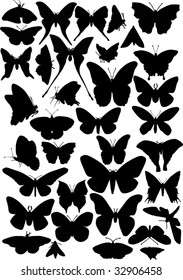 illustration with butterfly silhouettes collection isolated on white background