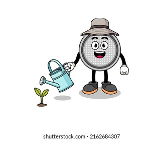 Illustration Of Button Cell Cartoon Watering The Plant , Character Design
