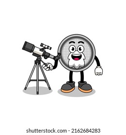 Ilustración de la mascota de las celdas de botón como astrónomo, diseño de caracteres
