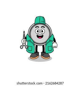 Illustration of button cell mascot as a surgeon , character design