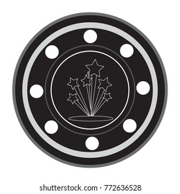 Illustration of a button with a firework, firework. Retro image. Print for the designer. A gift card, a holiday icon with a firework, fireworks. The avatar element for the player. 