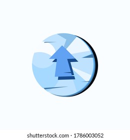 textura de hielo del botón de ilustración con icono de flecha arriba, signo, color azul.