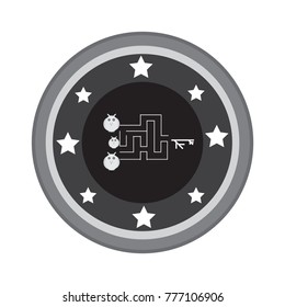 Illustration, button, medal, game, maze, mystery. Retro image. Print for designer, badge. The avatar element for the player. A business card for a corporate holiday. Image for webmasters and textiles.