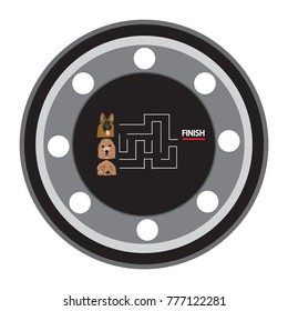 Illustration, button, medal, game, maze, mystery. Retro image. Print for designer, badge. The avatar element for the player. A business card for a corporate holiday. Image for webmasters and textiles.