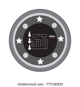 Illustration, button, medal, game, maze, mystery. Retro image. Print for designer, badge. The avatar element for the player. A business card for a corporate holiday. Image for webmasters and textiles.