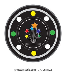 Illustration, button salute, firework. Retro image. Print for the designer. Gift card, badge. The avatar element for the player. A business card for the holiday. Image for the web master and textiles.