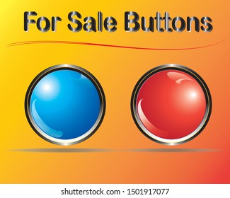 Illustration of buttons in blue and red, with reflections, gradient background and with written "for sale buttons"