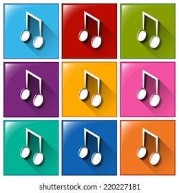 Illustration of the buttons with notes on a white background 