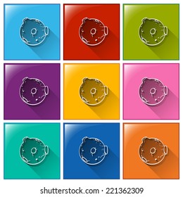 Illustration of the buttons with a thing found at the outerspace on a white background  