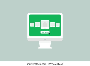 illustration buy now.computer and slide paper.vector.eps. 10