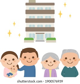 Illustration of buying a house to live with parents. A young couple who chose an apartment.