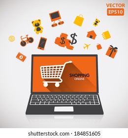 Illustration of buying and shopping online with icon vector