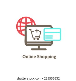 Illustration of buying and shopping online with icon vector
