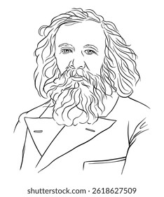 Illustration by Dmitri Mendeleev. Hand drawn linear illustration
