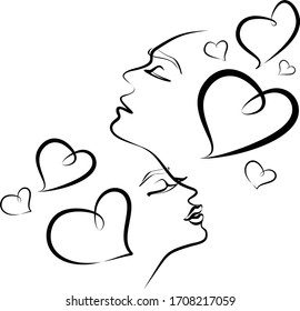 Illustration nach Linien Gesichter Mann und Frauen in Liebe