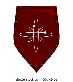 Illustration by red knight shield of white background - vector