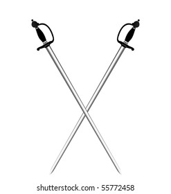 Illustration by two silver swords of white background - vector