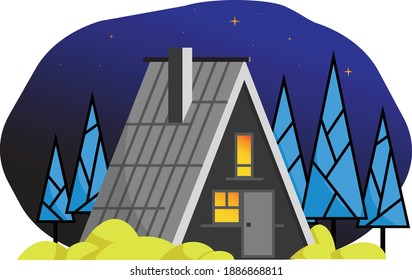 Illustration of cabin in the wood perfect for property sales, travel agency, camping, glamping