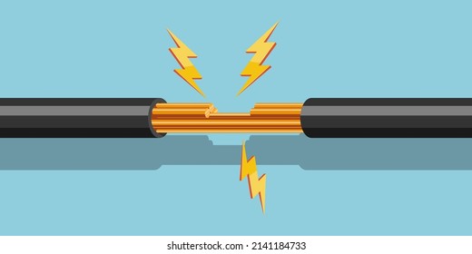 illustration of a cable that is peeling dangerously causing a short circuit.