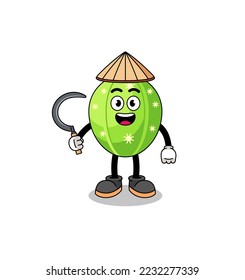 Illustration of cactus as an asian farmer , character design