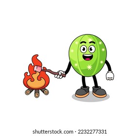 Illustration of cactus burning a marshmallow , character design