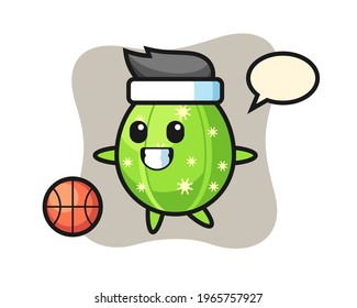 Illustration of cactus cartoon is playing basketball, cute style design for t shirt, sticker, logo element