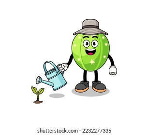 Illustration of cactus cartoon watering the plant , character design