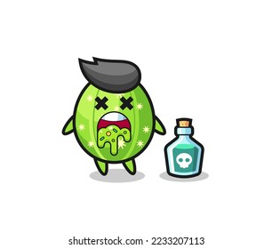 ilustración de un personaje de cactus vómitos por envenenamiento, diseño de estilo lindo para camiseta, pegatina, elemento logo