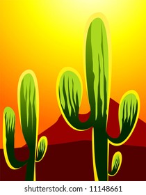 Illustration of a cactus in a desert under sun	