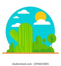 Illustration of cactus and grass scenery