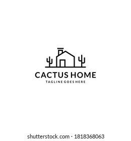 Illustration cactus with house Vintage farm logo design farm cow cattle