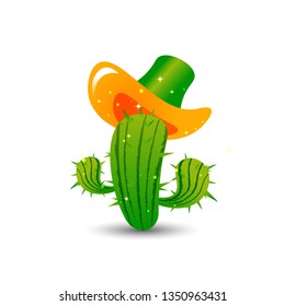 Illustration of cactus in a mexican hat on white background.