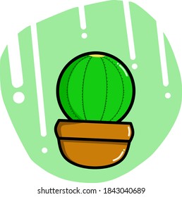 Illustration of a cactus plant in a brown pot on a green background suitable for wallpaper, icons, and more