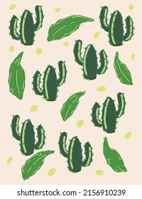 Illustration with cactus plant objects arranged into a very cute pattern of course.