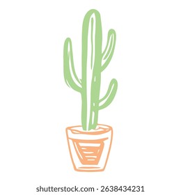 Illustration of a cactus plant in a simple pot, featuring a clean and minimalist design, ideal for home decor and garden lovers.