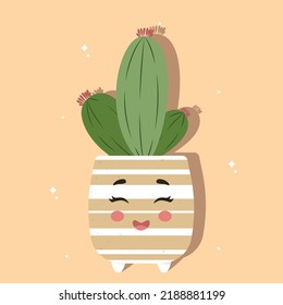 illustration of a cactus in a pot, ready-made banner with a cactus in a pot,Caring for houseplants. Houseplant, home garden, gardening, plant lover, houseplant store concept, greenhouse