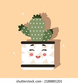 illustration of a cactus in a pot, ready-made banner with a cactus in a pot,Caring for houseplants. Houseplant, home garden, gardening, plant lover, houseplant store concept, greenhouse