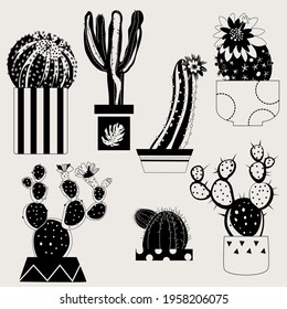 illustration with cactus and pot, vector design for paper, fabric