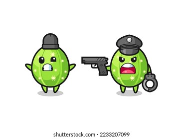 illustration of cactus robber with hands up pose caught by police , cute style design for t shirt, sticker, logo element