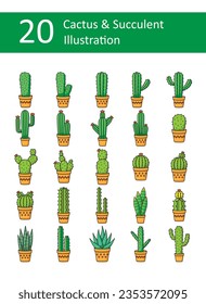 Illustration of Cactus and Succulent Collection. Cactus and Succulent Illustration Pack. Set of Cactus and Succulent Illustration