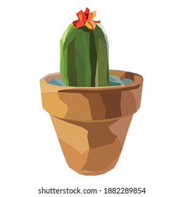  Illustration of cactus tree with flower and  pot with low poly design. Gradient, polygonal.