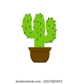 Illustration of a cactus tree with many thorns planted in a brown pot