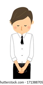 It is an illustration of a cafe clerk bowing.
