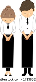 It is an illustration of a cafe clerk bowing.