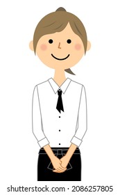 It is an illustration of a cafe clerk who joins hands in front.
