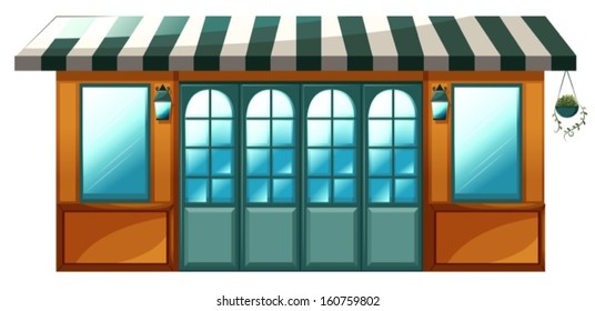 Ilustración de una cafetería con fondo blanco